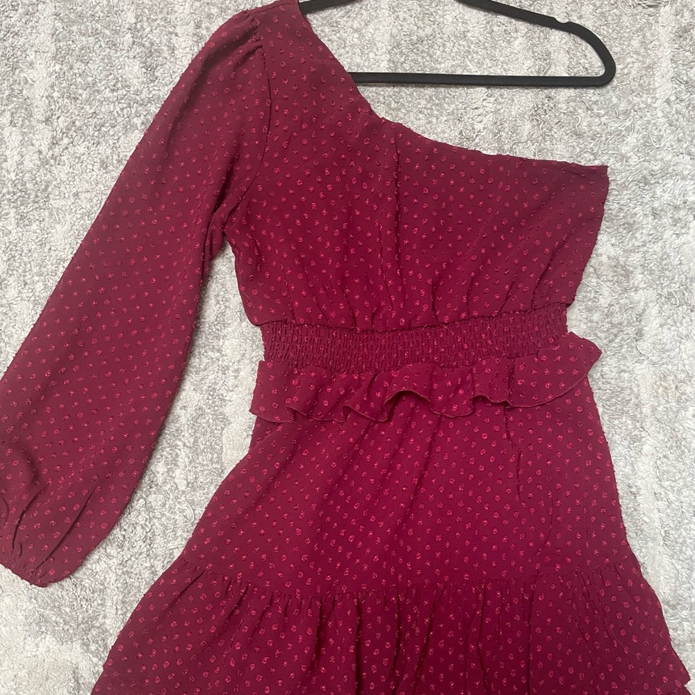 One Shoulder Maroon Mini Dress - Large - Altr’d State